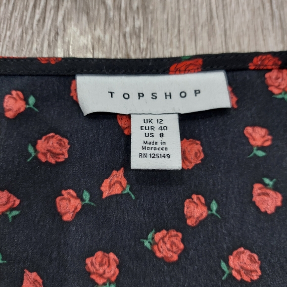 NWOT Topshop Black Floral Rose Printed Midi Dress - Picture 7 of 8